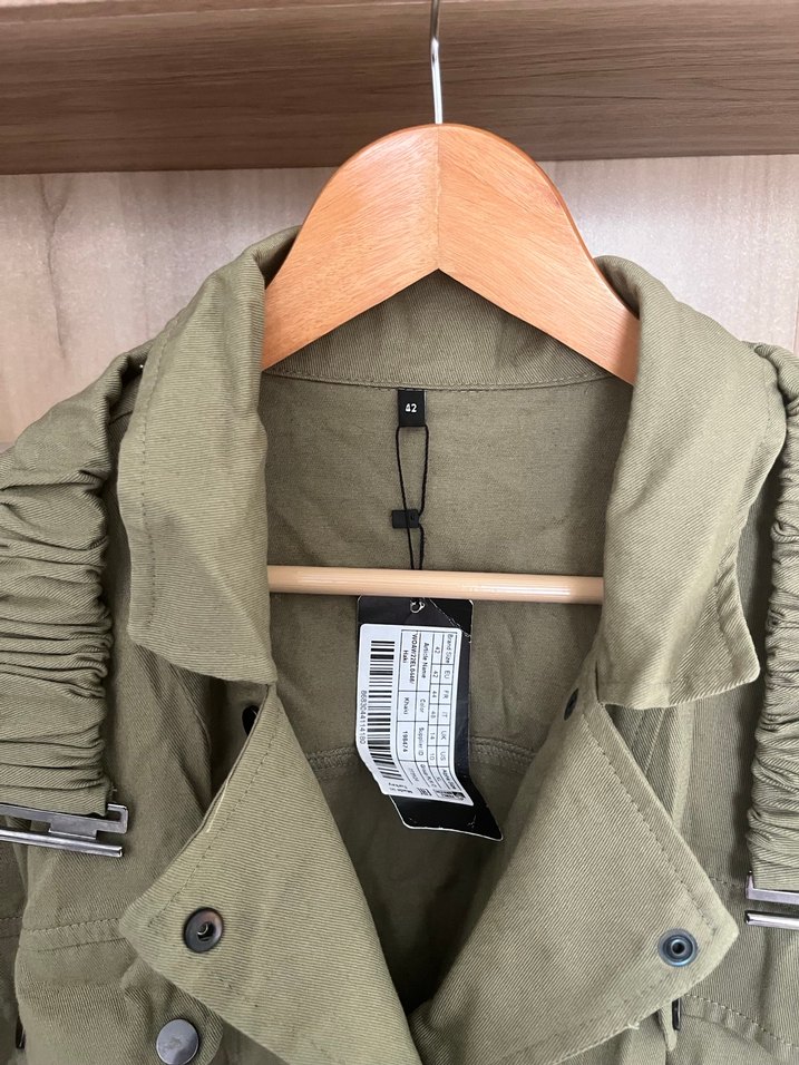 Kadın Haki Düğmeli Keten Ceket - Görsel 2