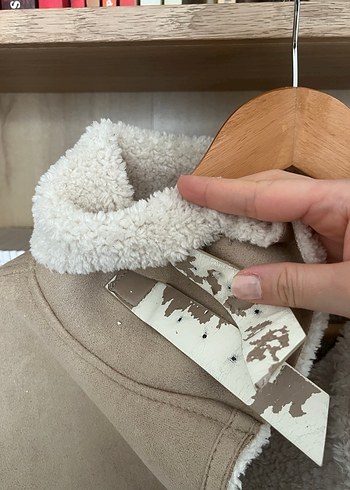 Kürklü Süet Kadın Ceket Bej - Görsel 4