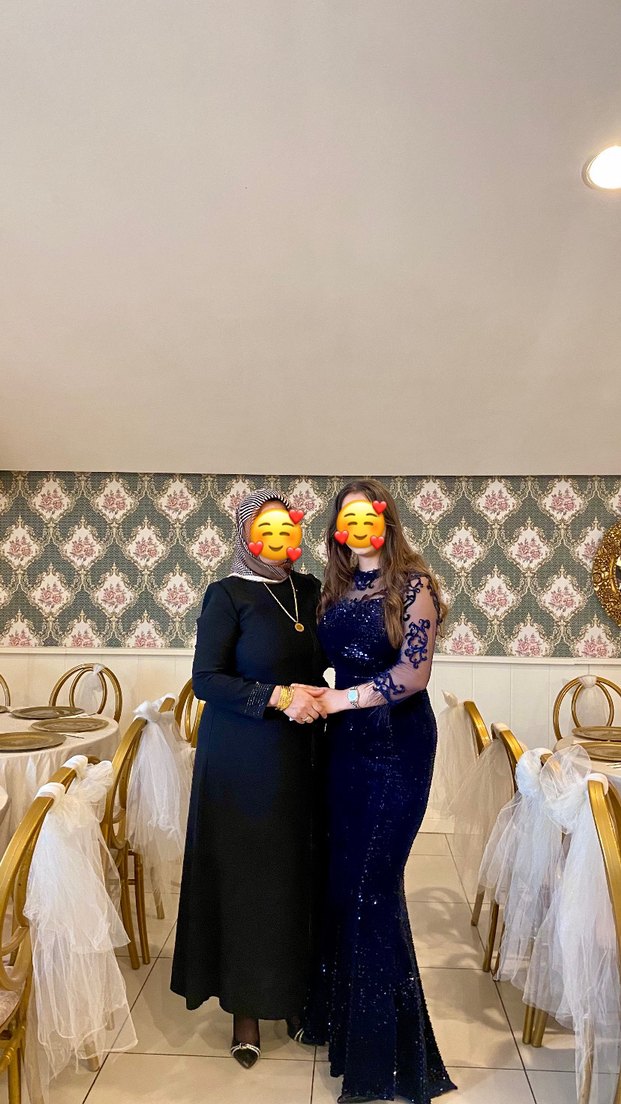 Dantel Detaylı Uzun Lacivert Abiye Elbise - Görsel 3