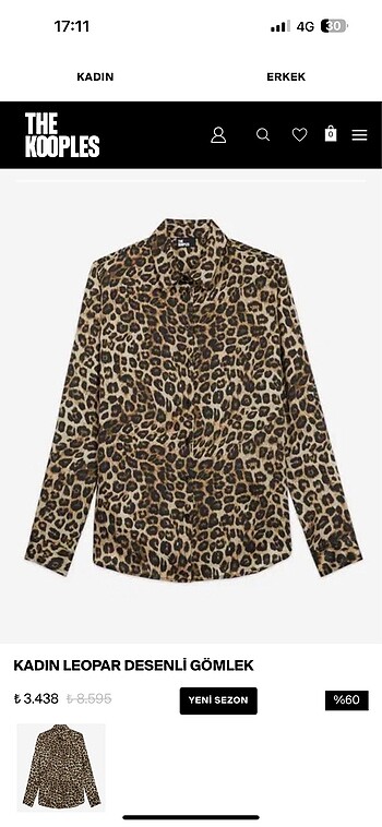 THE KOOPLES Marka Leopar Saten Gömlek 0 Orjinal