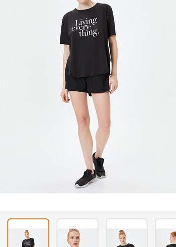 Siyah Baskılı Kısa Kadın Tişört - Görsel 3