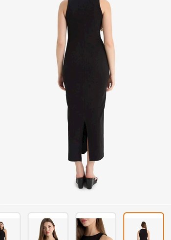 Siyah Yüksek Yakalı Uzun İnce Elbise - Görsel 3