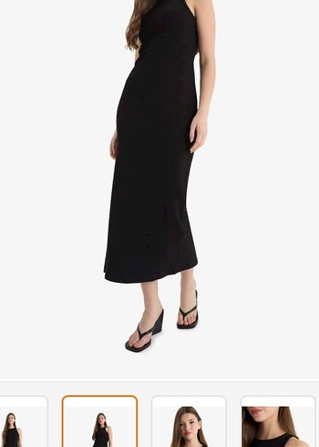 Siyah Yüksek Yakalı Uzun İnce Elbise - Görsel 4