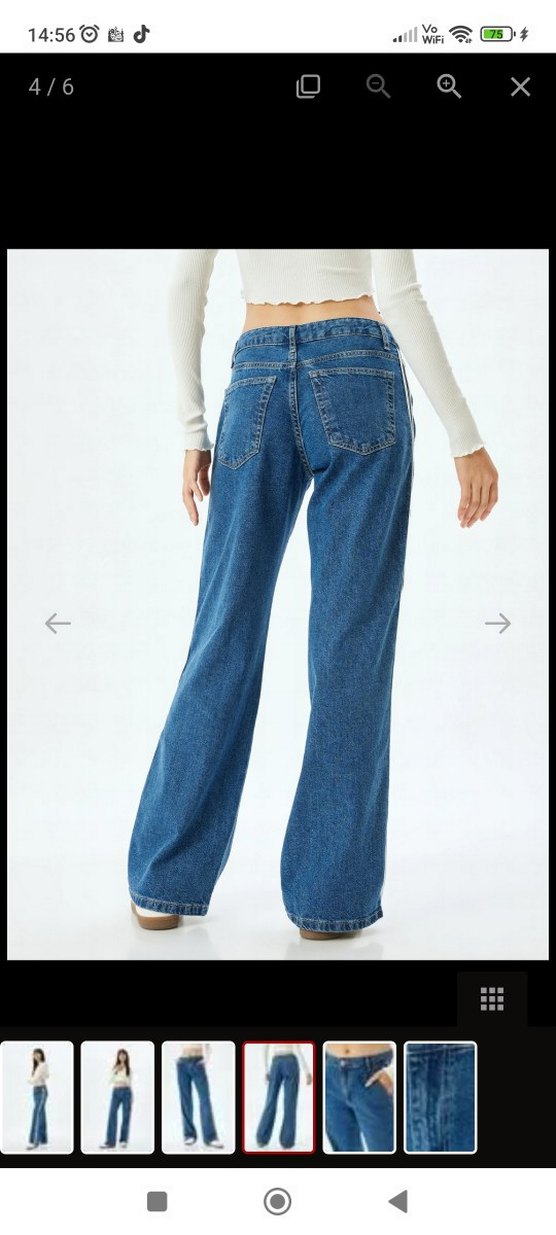 Çizgili Mavi Bol Kesim Kadın Kot Pantolon - Görsel 2