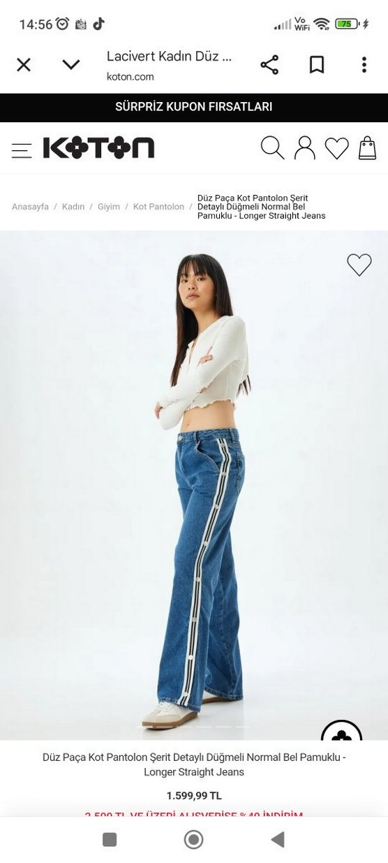 Çizgili Mavi Bol Kesim Kadın Kot Pantolon - Görsel 4