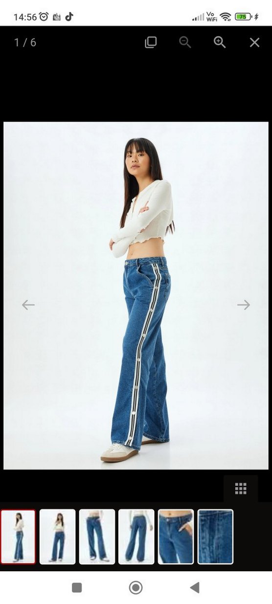 Çizgili Mavi Bol Kesim Kadın Kot Pantolon - Görsel 3