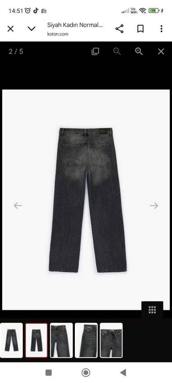 Gri Batik Desenli Kemerli Kadın Denim Pantolon - Görsel 2