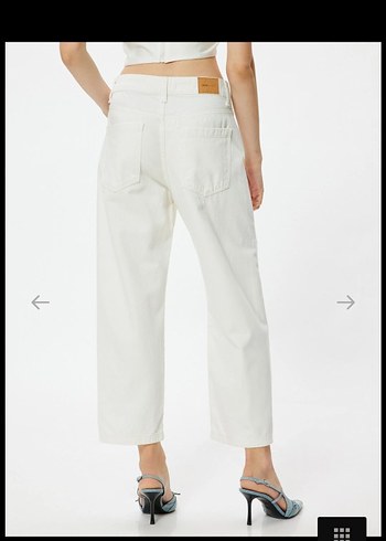 Beyaz Regular Fit Midi Kadın Kot Pantolon - Görsel 2