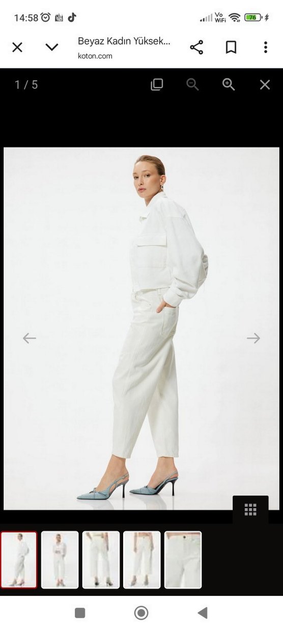 Beyaz Regular Fit Midi Kadın Kot Pantolon - Görsel 3