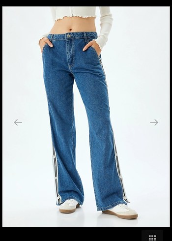 Beyaz Çizgili Rahat Kesim Kadın Kot Pantolon - Görsel 2