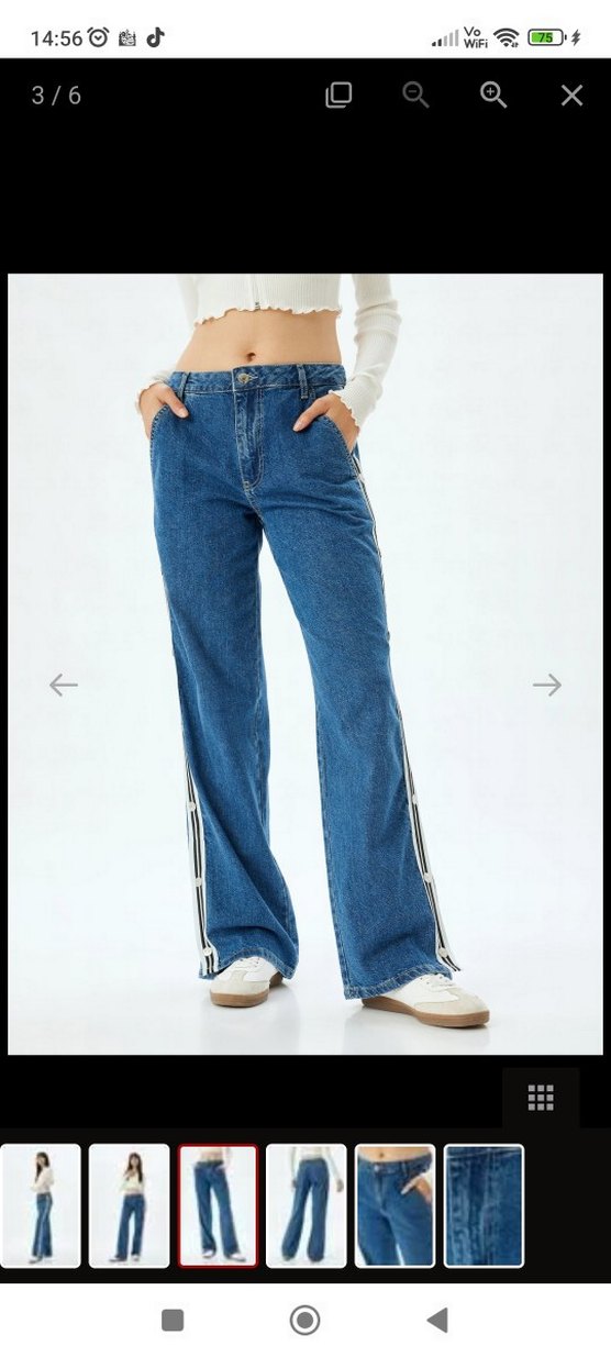 Beyaz Çizgili Rahat Kesim Kadın Kot Pantolon - Görsel 2