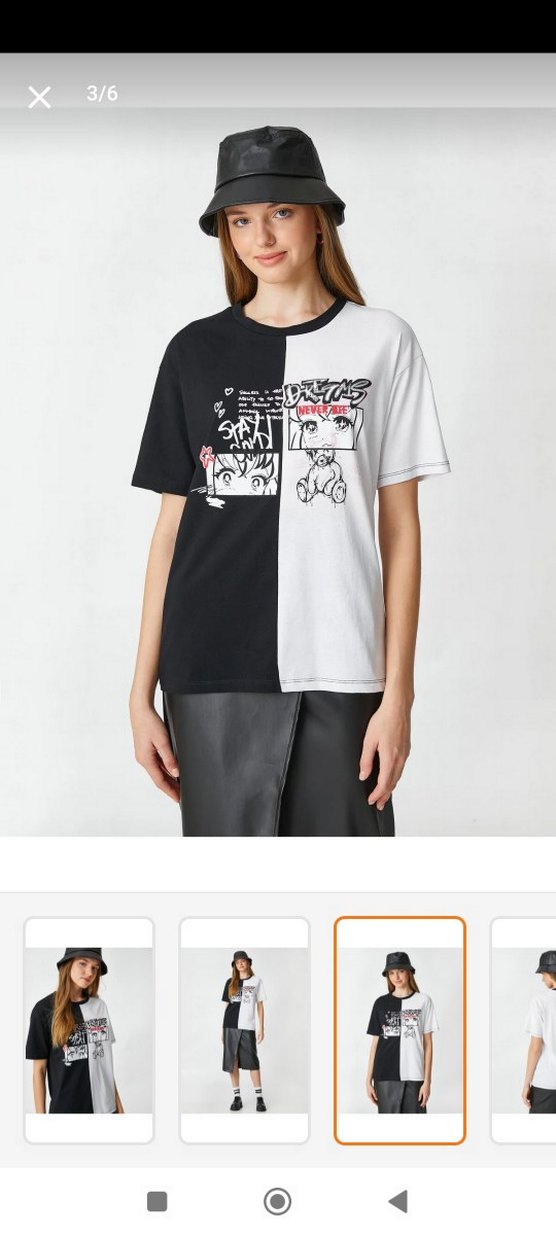 Siyah-Beyaz Baskılı Kadın Tişört - Görsel 2