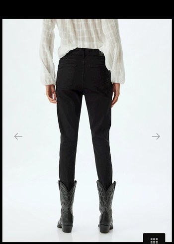 Düğmeli Siyah Kadın Midi Kot Pantolon - Görsel 3