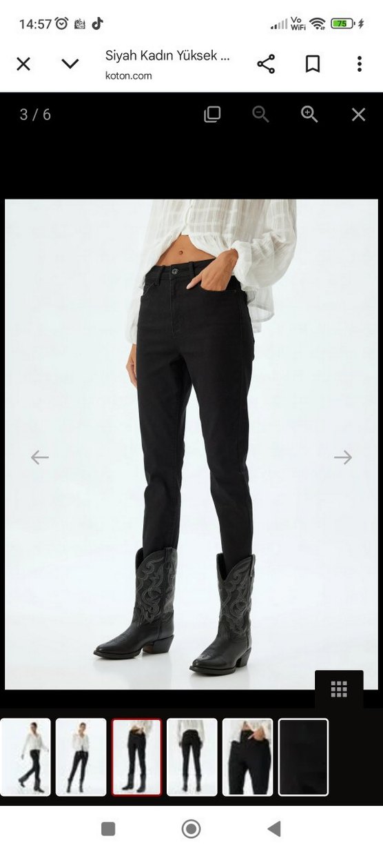 Düğmeli Siyah Kadın Midi Kot Pantolon - Görsel 2