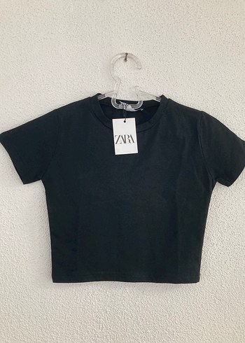 Zara Siyah Kısa Kollu Crop Tişört
