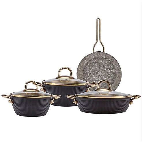 Emsan Line 7 Parça Granit Tencere Seti Gold Siyah - Görsel 3