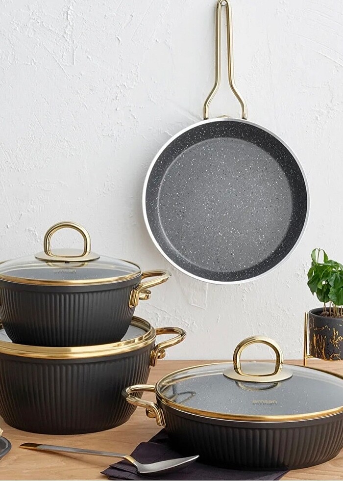 Emsan Line 7 Parça Granit Tencere Seti Gold Siyah - Görsel 2