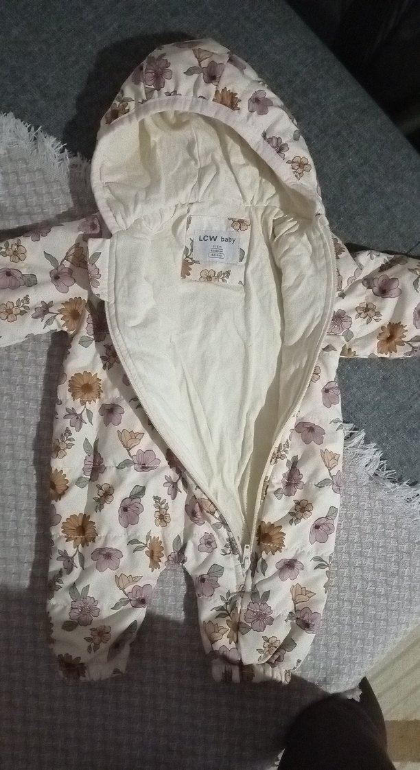 Kapüşonlu, Fermuarlı Baskılı Bebek Tulumu 3-6 ay - Görsel 2