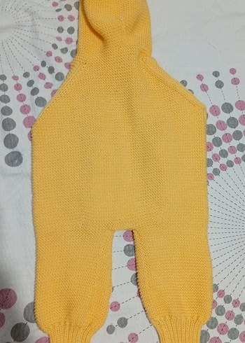 Kapüşonlu Sarı Örgü Bebek Tulumu - Görsel 4