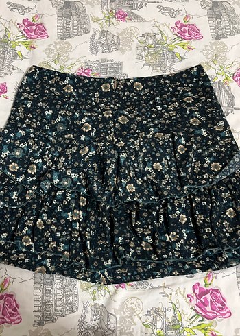 Mavi Desenli Volanlı Mini Etek - Görsel 2