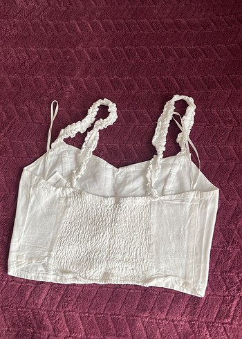 Nakışlı Beyaz Keten Büstiyer - Görsel 3