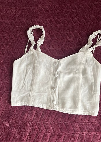 Nakışlı Beyaz Keten Büstiyer - Görsel 2