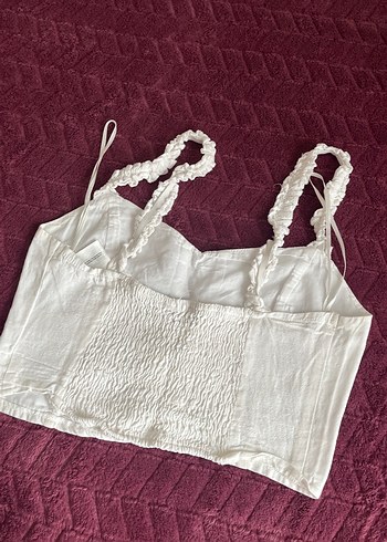 Nakışlı Beyaz Keten Büstiyer - Görsel 4