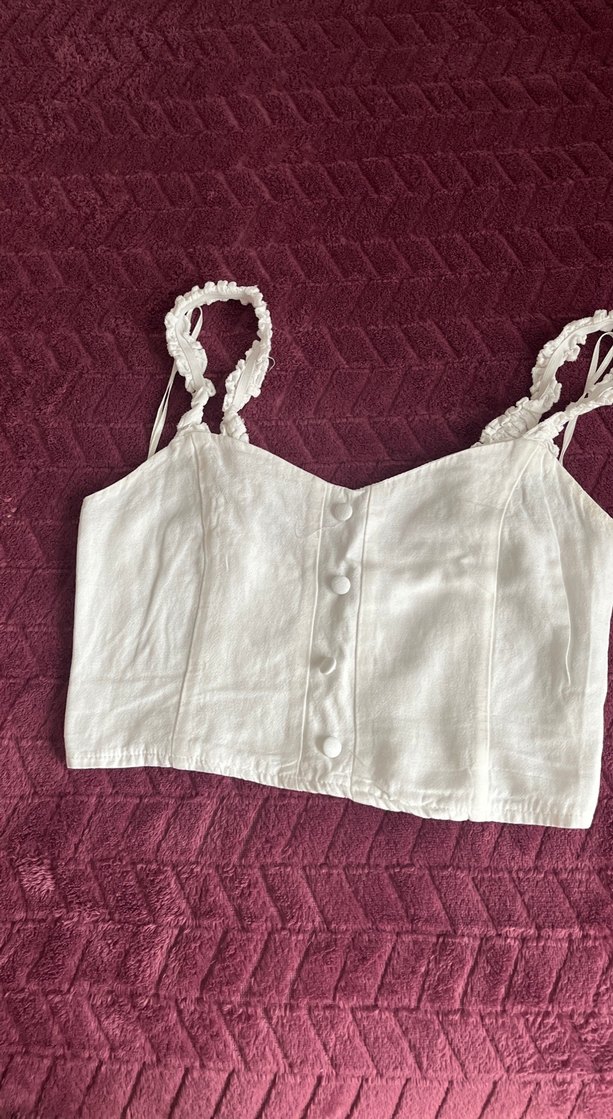 Nakışlı Beyaz Keten Büstiyer - Görsel 2