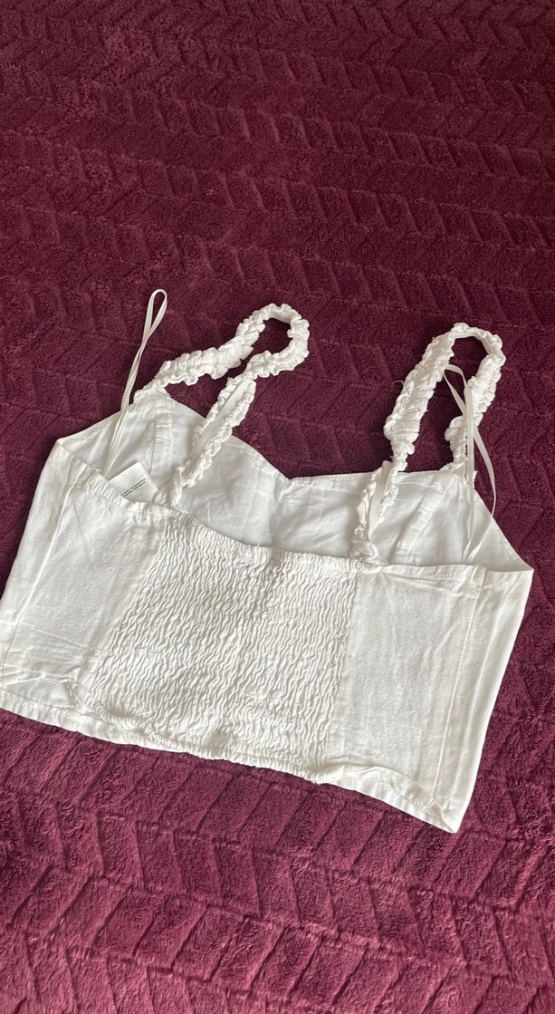 Nakışlı Beyaz Keten Büstiyer - Görsel 4