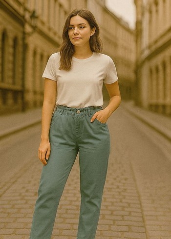 Kadın Pembe Pamuklu Salaş Boyfriend Pantolon - Görsel 6