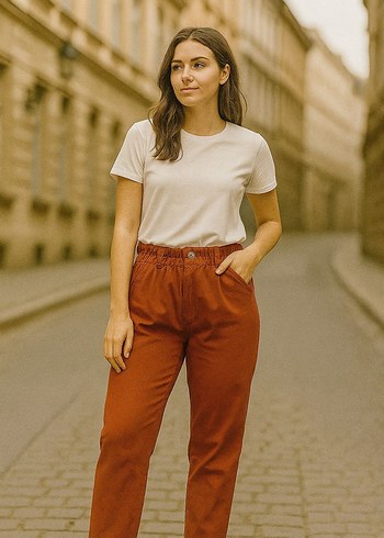 Kadın Pembe Pamuklu Salaş Boyfriend Pantolon - Görsel 3