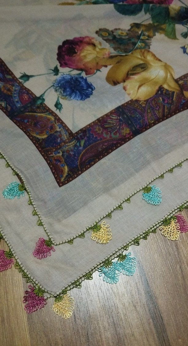 El emeği iğne oyalı Bohem Çok Renkli Kadın tülbent - Görsel 2