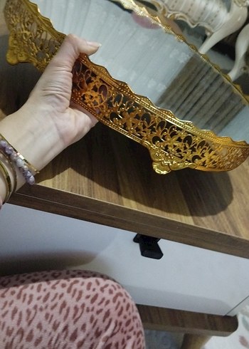 Gold renk Parlak 3 parça Dekoratif jardinyer tepsi - Görsel 3