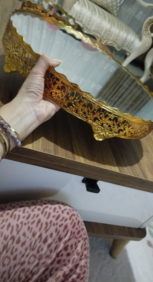 Gold renk Parlak 3 parça Dekoratif jardinyer tepsi - Görsel 3