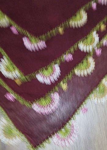 İğne oyalı Kenarlı Bordo Kadın tülbent - Görsel 2