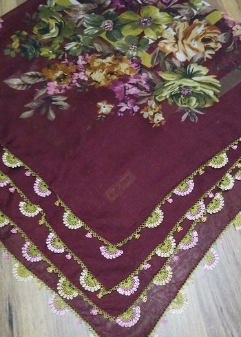 İğne oyalı Kenarlı Bordo Kadın tülbent - Görsel 4