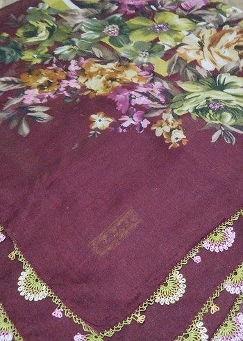 İğne oyalı Kenarlı Bordo Kadın tülbent - Görsel 3