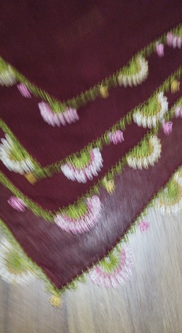 İğne oyalı Kenarlı Bordo Kadın tülbent - Görsel 2