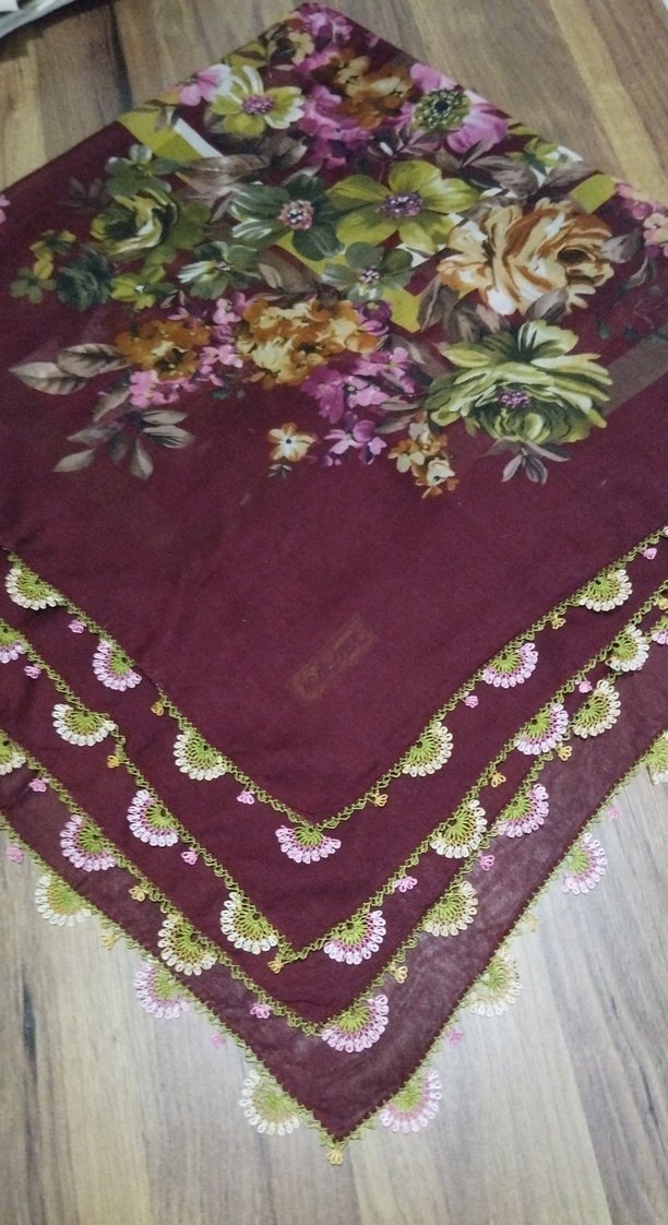 İğne oyalı Kenarlı Bordo Kadın tülbent - Görsel 4