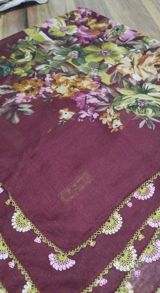 İğne oyalı Kenarlı Bordo Kadın tülbent - Görsel 3