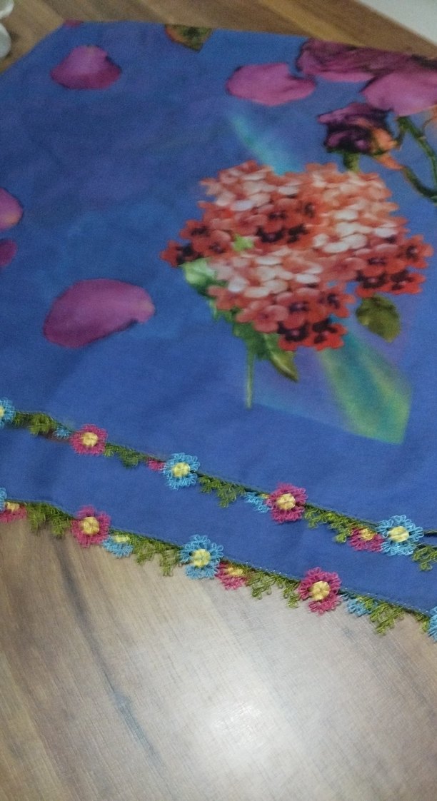 İğne oyalı çiçek Desenli tülbent - Görsel 3