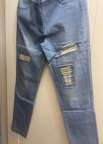 Kadın Mavi Parlak Normal Kesim Denim Pantolon