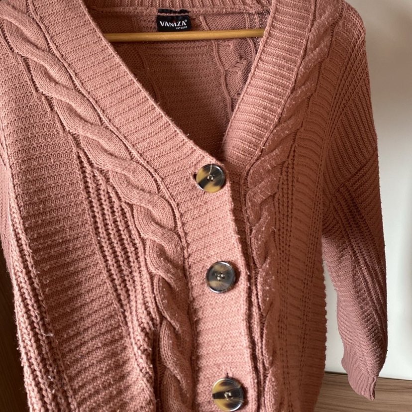 Örgü, V Yaka, Uzun Kollu Kadın Hırka - Görsel 2