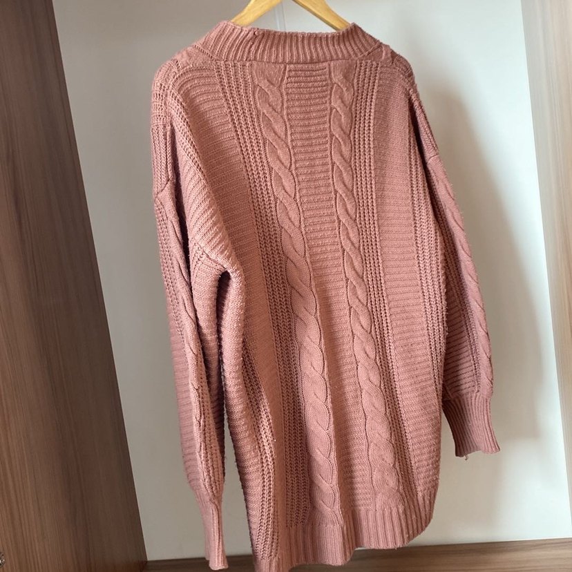 Örgü, V Yaka, Uzun Kollu Kadın Hırka - Görsel 3