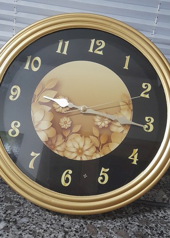 Altın Renkli Çiçek Desenli Duvar Saati - Görsel 2