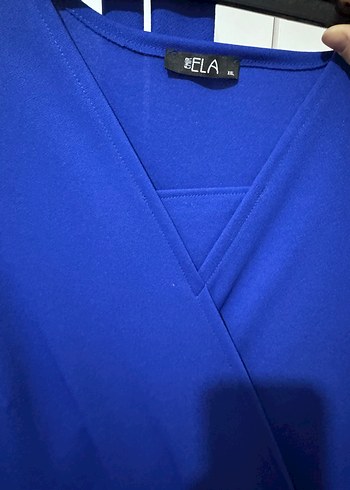 Kadın Mavi V Yaka Drapeli Uzun Elbise - Görsel 3