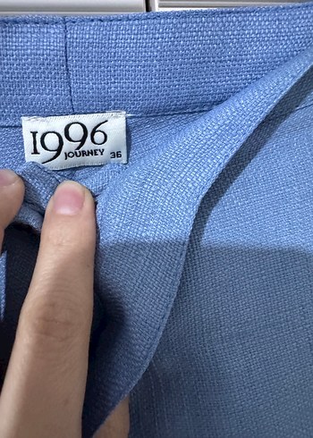 Düğmeli Mavi Midi Keten Etek - Görsel 2