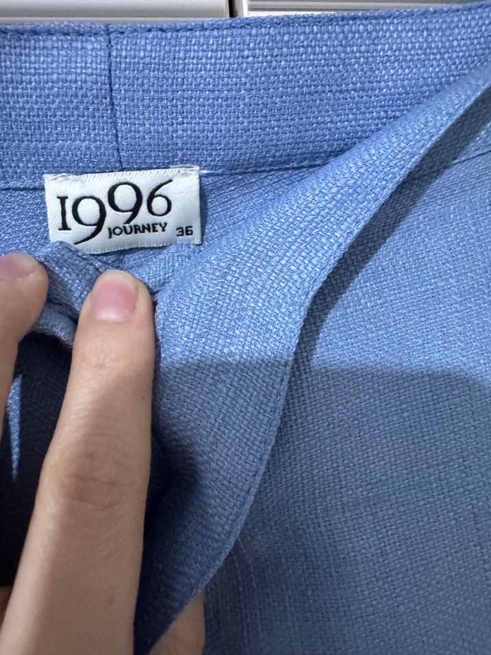 Düğmeli Mavi Midi Keten Etek - Görsel 2