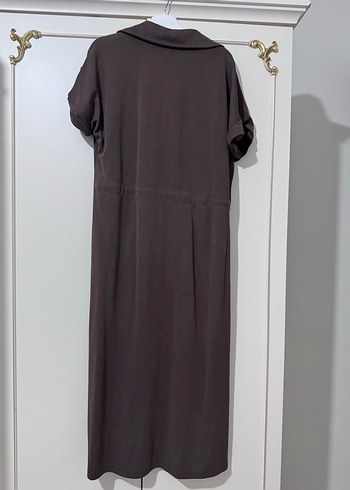 Düğmeli Kahverengi Kadın Uzun Elbise - Görsel 2