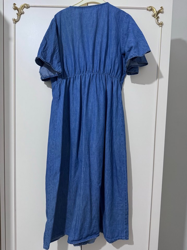 Mavi Düğmeli Uzun Denim Elbise - Görsel 2